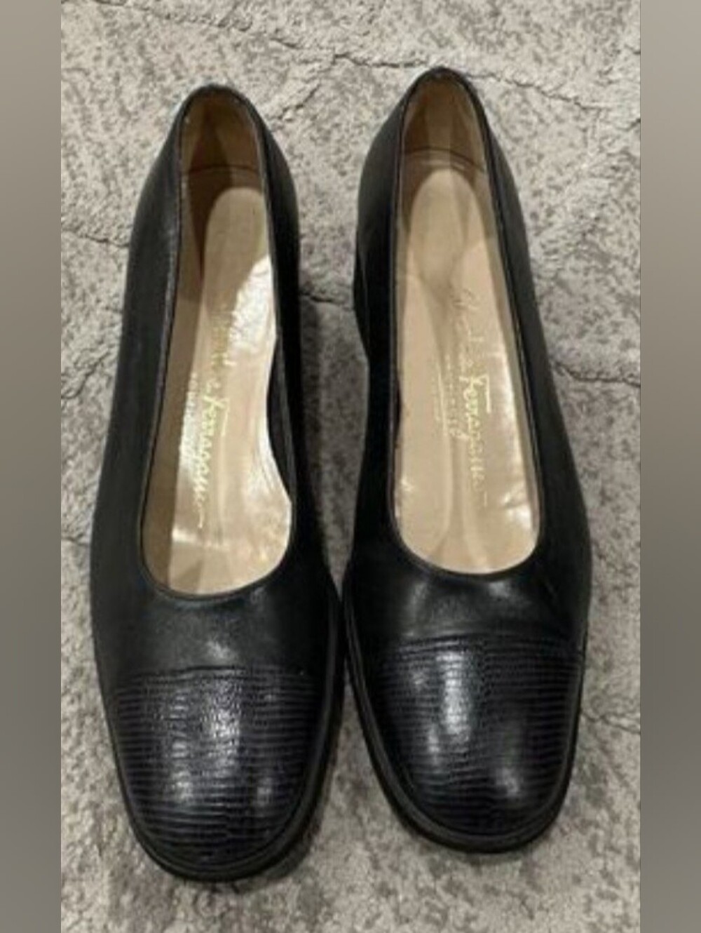 Salvatore Ferragamo Black Textured Pumps 7B